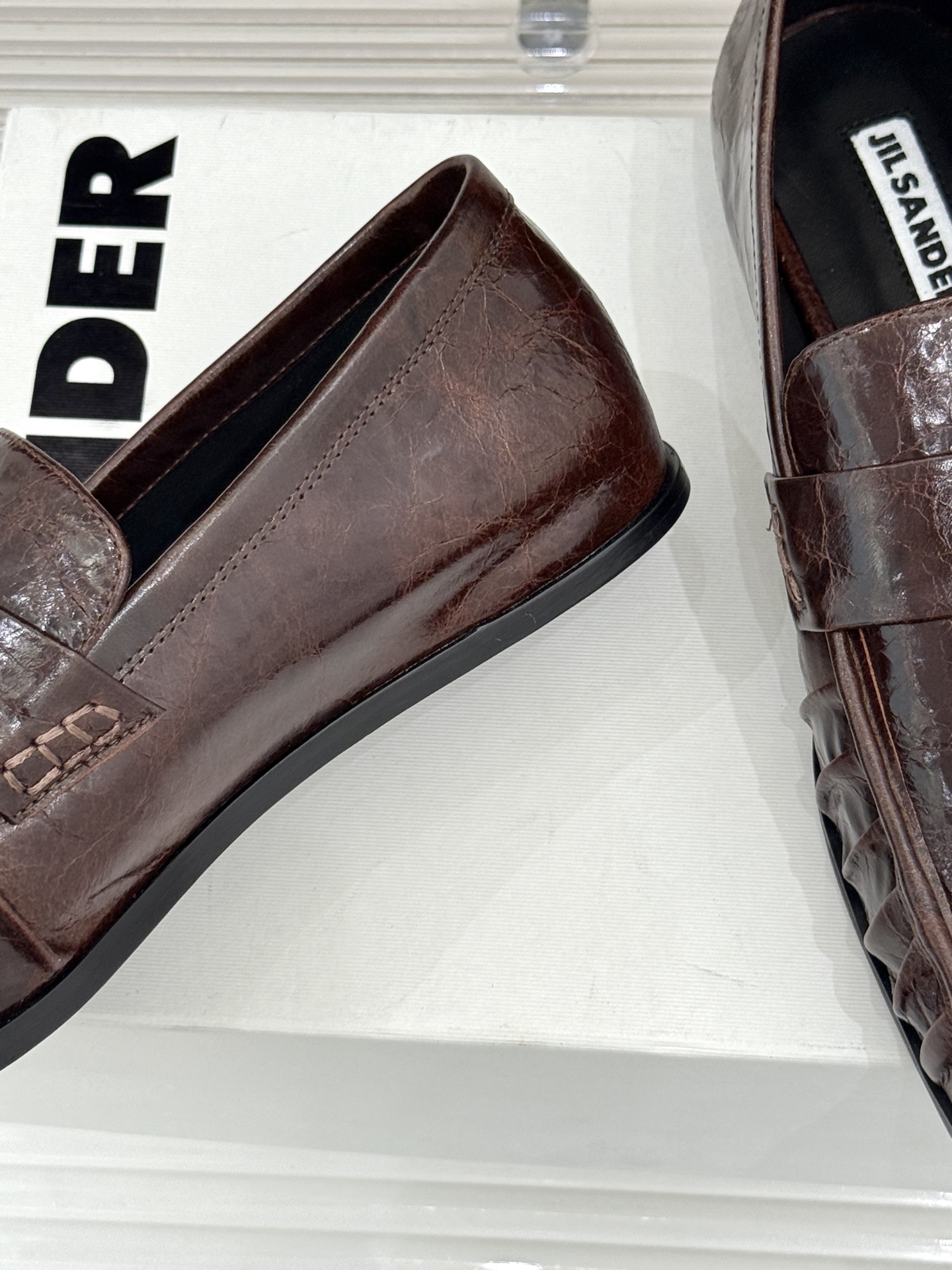 Jil Sander/吉尔桑达极 26WF新品老钱风方头复古褶皱一脚蹬乐福鞋老钱风方头褶皱乐福鞋复古褶皱