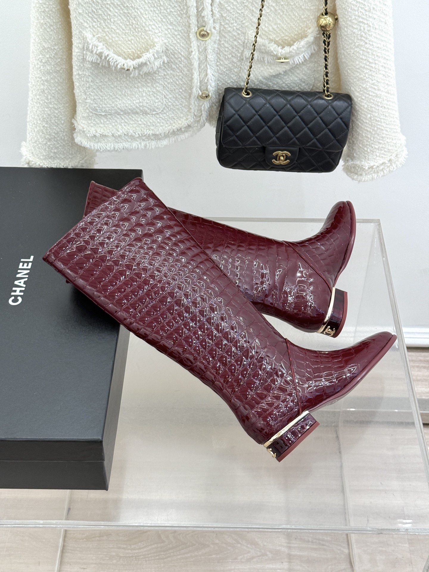 CHANE*｜小香26S新品鳄鱼压纹高筒靴长靴骑士靴小香26S骑士靴太绝鳄鱼压纹漆皮质感拉满高筒版型利落