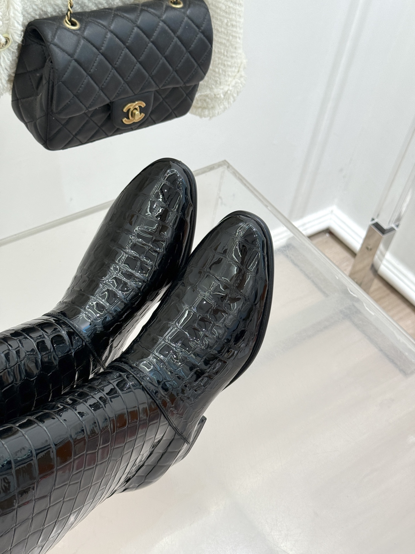 CHANE*｜小香26S新品鳄鱼压纹高筒靴长靴骑士靴小香26S骑士靴太绝鳄鱼压纹漆皮质感拉满高筒版型利落