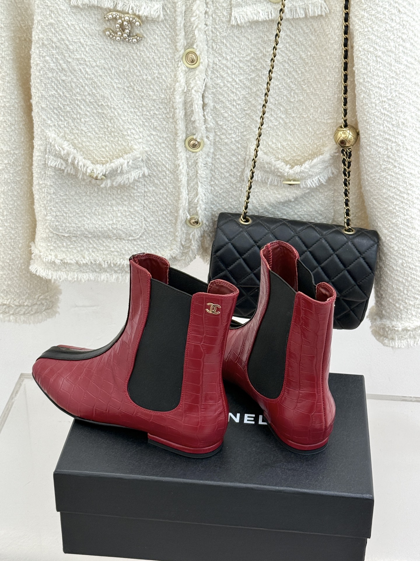 CHANE*｜小香26A秋冬新品 鳄鱼纹拼接方头切尔西短靴 秋冬鞋柜C位担当 小众不撞款回头率高 时髦精闭眼入不亏 复古