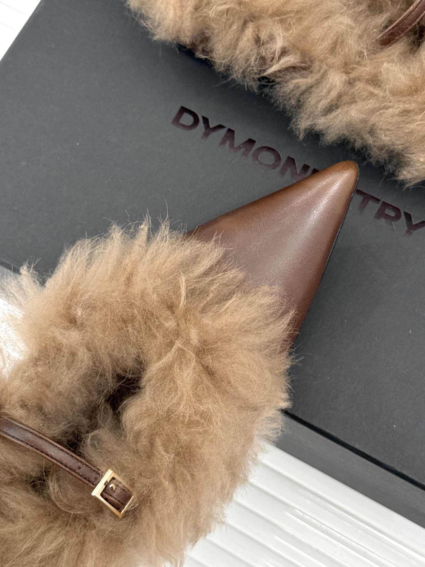 DYMONLATRY 26WF秋冬新品 复古尖头玛丽珍鞋毛毛鞋 复古尖头描摹冷冽气场 经典玛丽珍一字扣束带 柔糯卷绒锁住