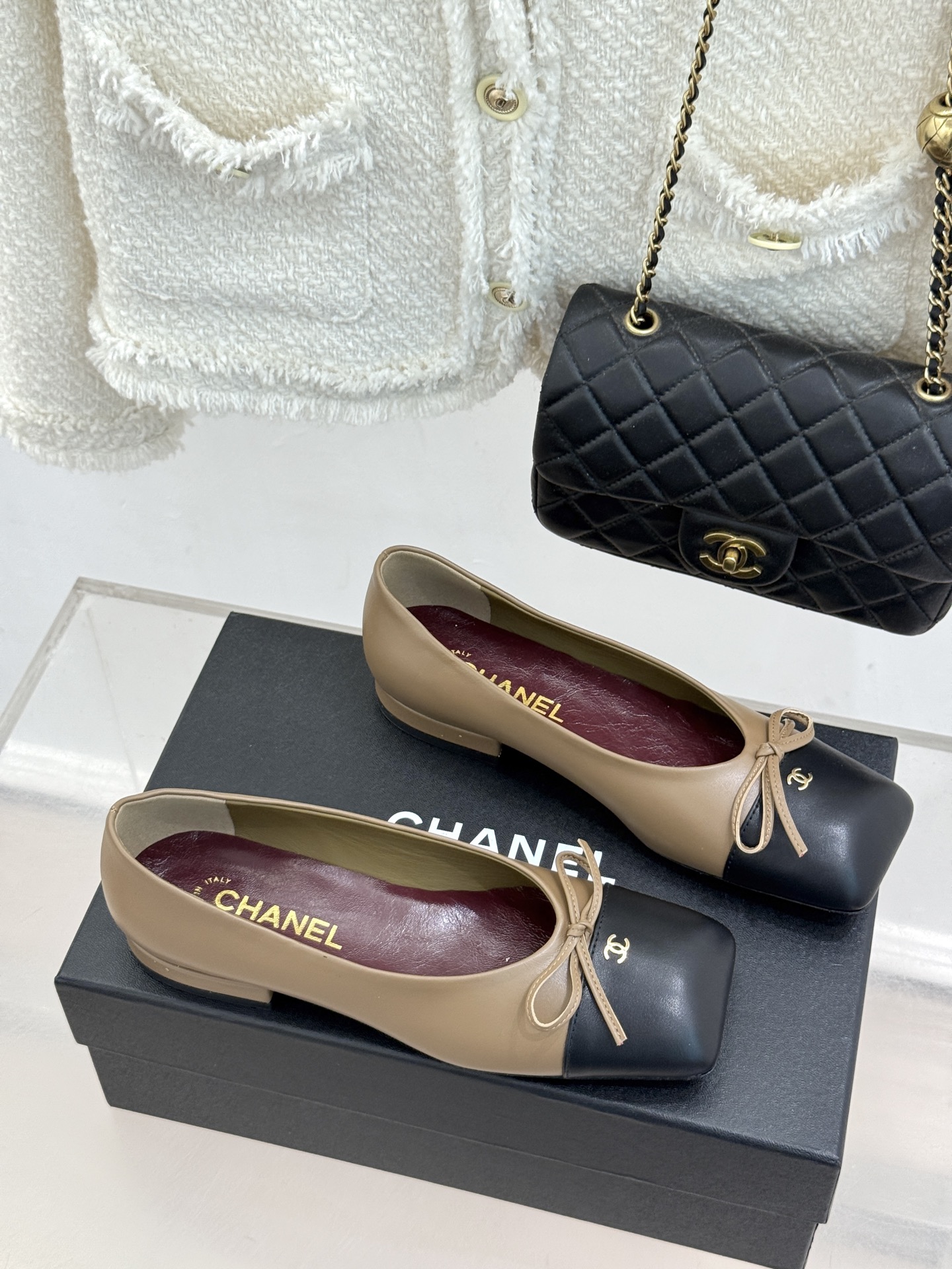 CHANE*｜小香26A新品双C 蝴蝶结方头粗跟芭蕾舞鞋单鞋 方头线条自带复古韵味 金属双C点缀鞋身 柔逸丝带增添灵动气