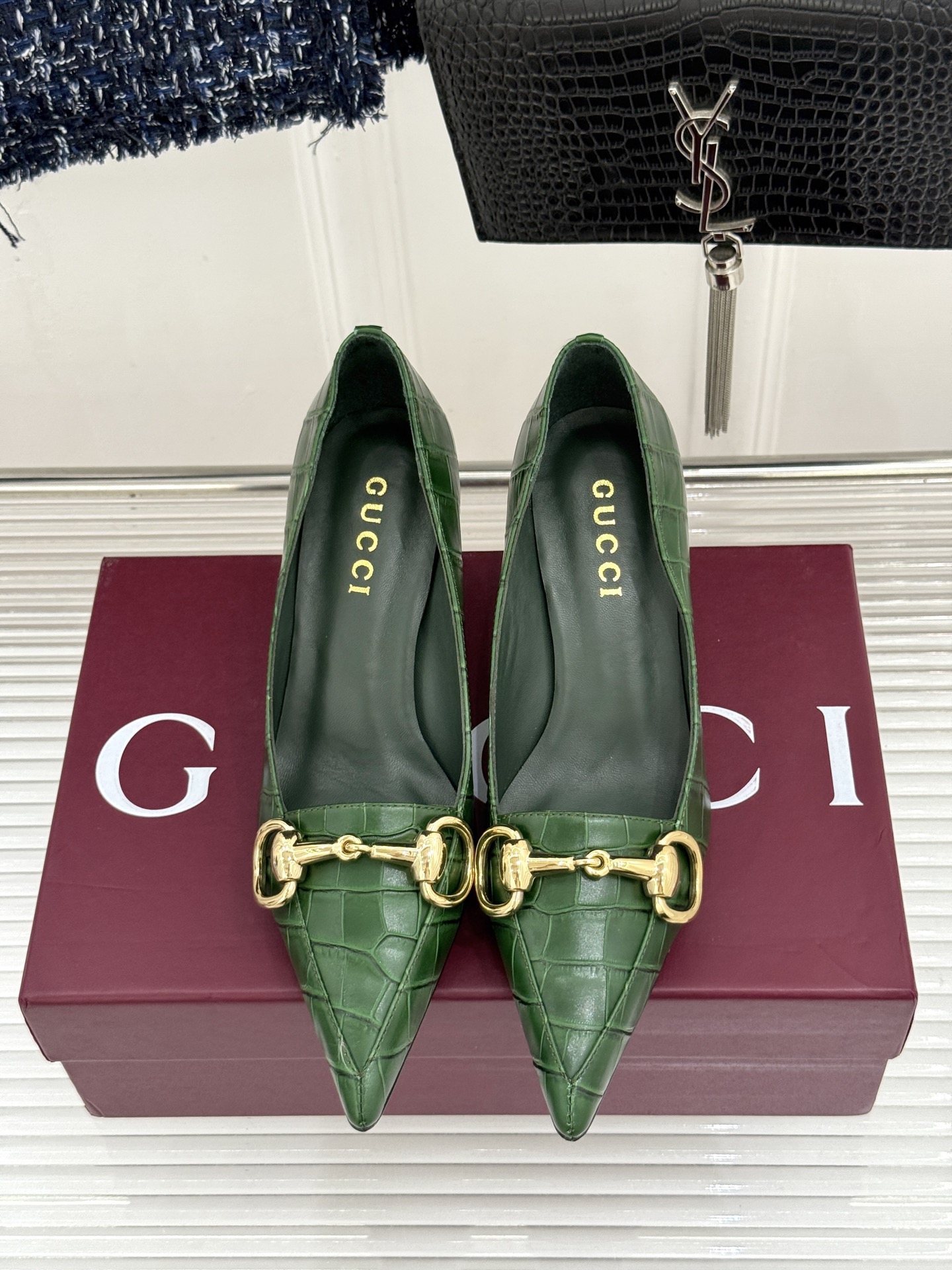 鳄鱼纹➕10 Gucci/古驰26WF新品马衔扣 Boulevard系列尖头高跟鞋 典藏马衔扣蕴藉经典 Boulevar