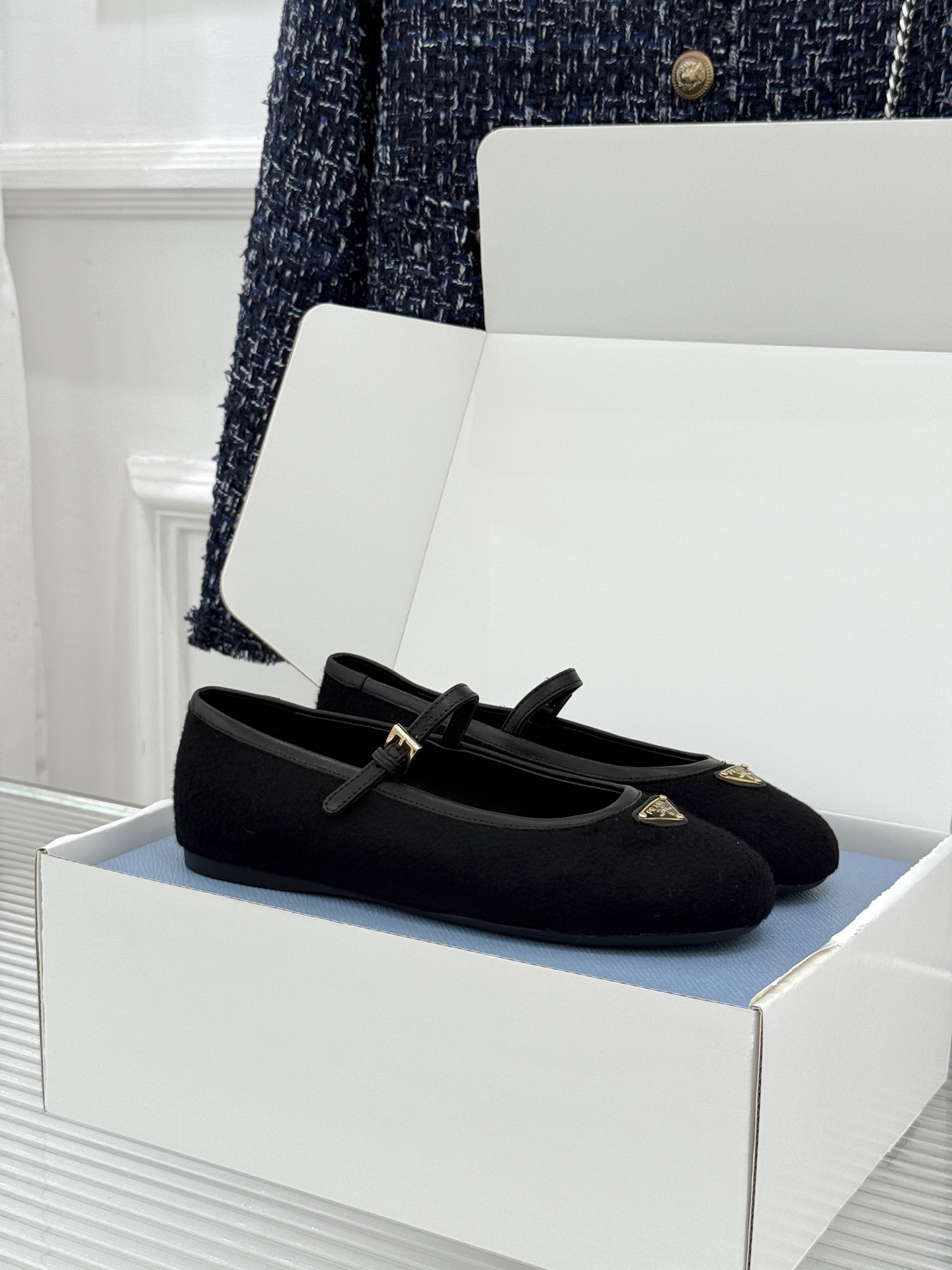 Prada Mary Jane Shoes Flat Round Toe Ankle Strap