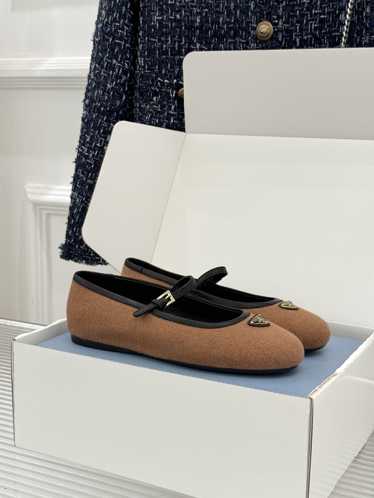 Prada Mary Jane Shoes Brown Flat Single Strap