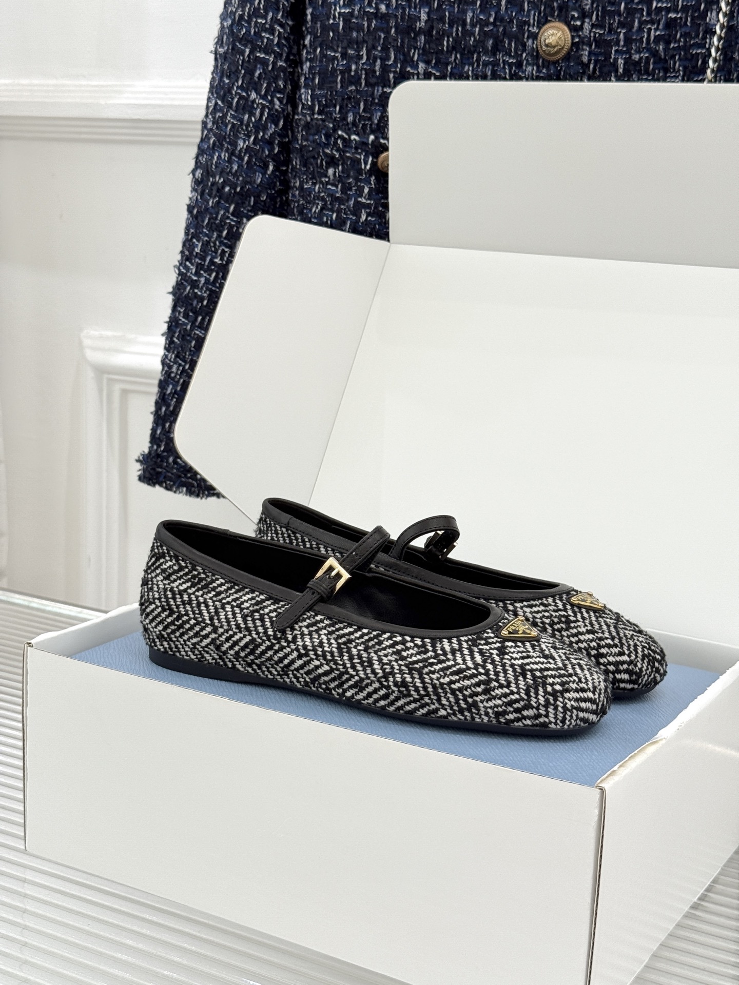Prada Mary Jane tweed flat single-strap