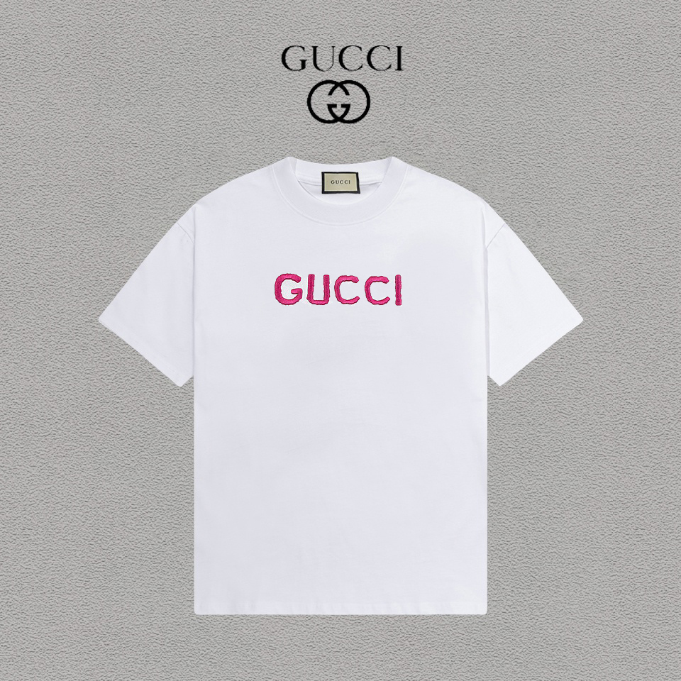 @85 Gucci/古驰 刺绣Logo百搭潮流纯棉短袖T恤男女同款 吊牌 领标 水洗唛 三标齐全 定织定染280克精梳棉面料 尺码：S-XXL 颜色：黑色，白色