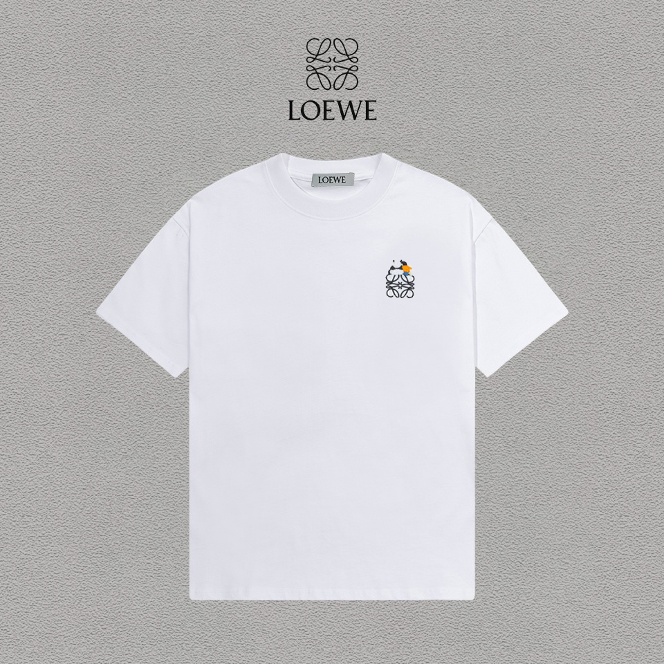 @85 Loewe/罗意威 刺绣Logo纯棉圆领短袖T恤 百搭潮流 男女同款 吊牌 领标 水洗唛 三标齐全 定织定染280克精梳棉面料