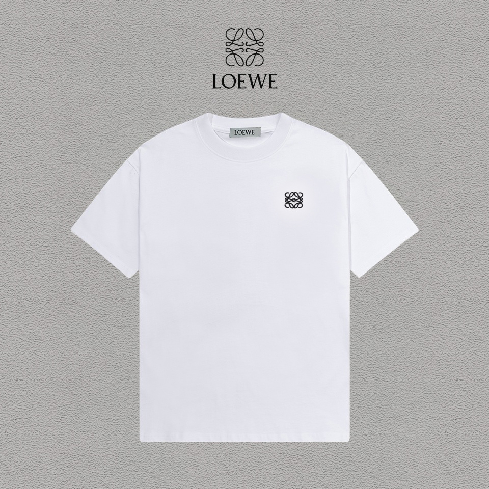 @85 Loewe Camiseta de cuello redondo de algodón puro con logo impreso y pedrería, moderna y versátil, unisex, con etiqu…