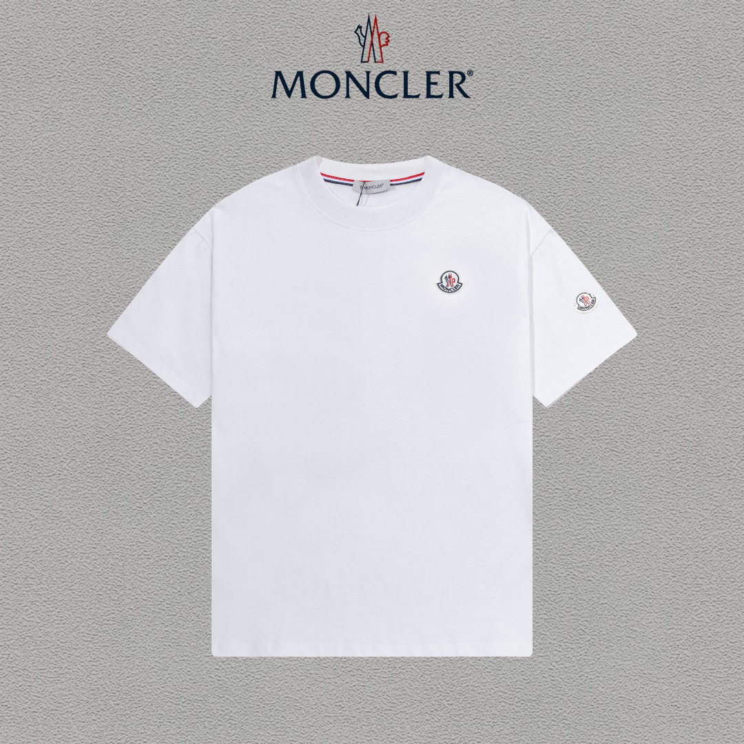 @85 Moncelr/蒙口 Camiseta de manga corta con cuello redondo, logo de parche, estilo moderno y versátil, unisex. Con etiqu…