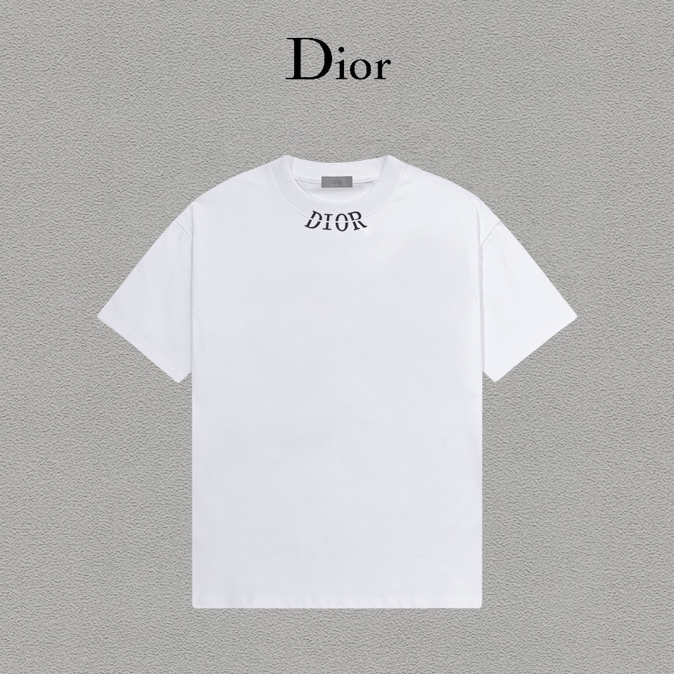 @85 Dior/Dior Camiseta de manga corta, versátil y moderna con logo de silicona tridimensional para hombre y mujer, etiq…