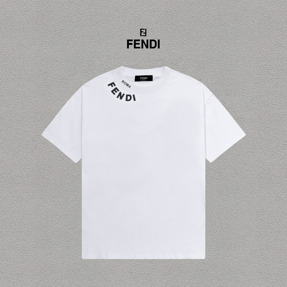 @85 Fendi/Fendi logo de silicona tridimensional camiseta de manga corta de moda para hombre y mujer, etiqueta colgante,…
