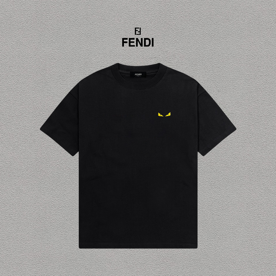 @85 Fendi/Fendi Camiseta de manga corta bordada con logotipo, casual y moderna, unisex. Etiqueta colgante, etiqueta de …