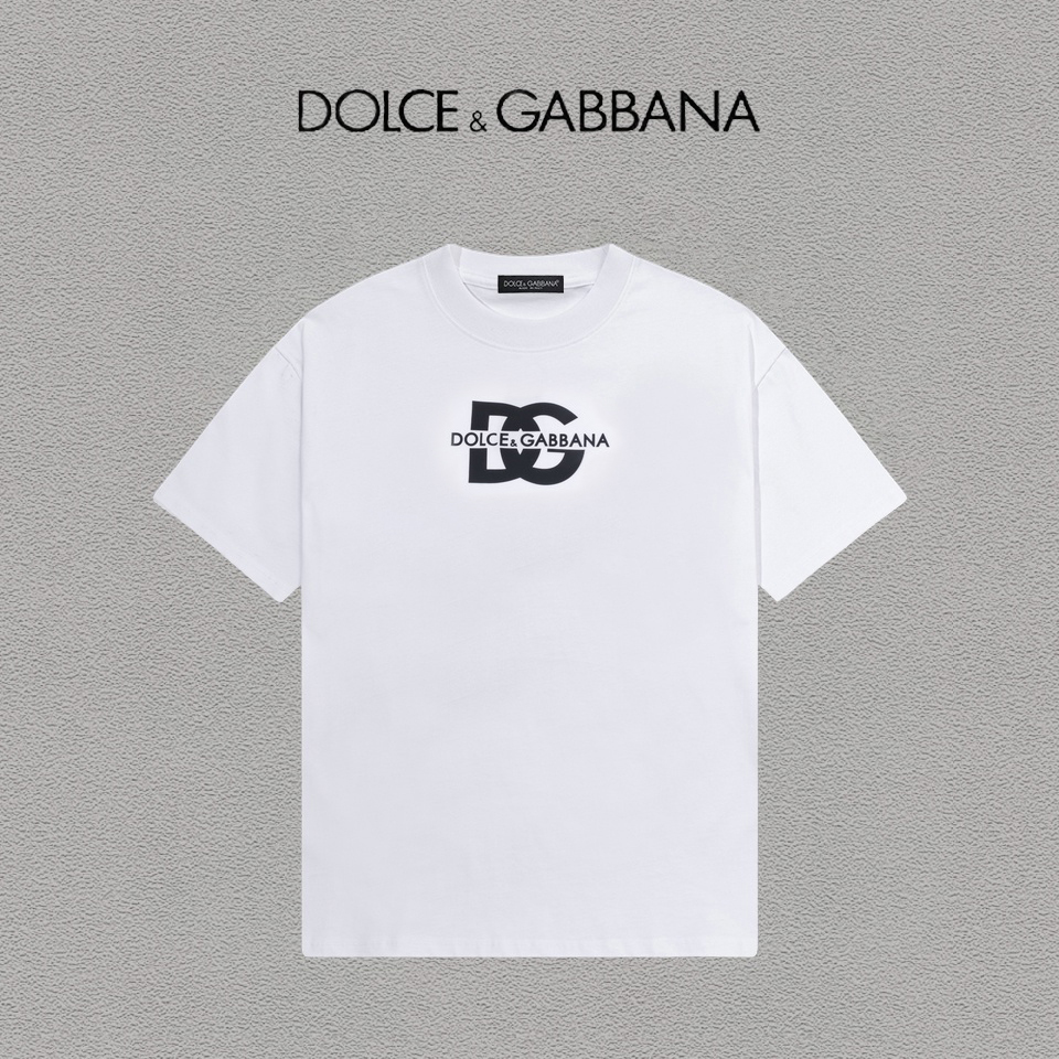 @85 DG/Dolce & Gabbana camiseta de cuello redondo de manga corta con logotipo de silicona tridimensional, unisex. Etiqu…