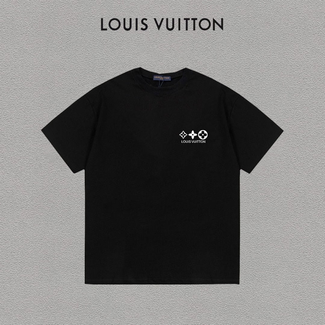 P75 LV/Louis Vuitton camiseta de manga corta unisex con logo 3D, moderna y casual, con etiqueta colgante, etiqueta de c…
