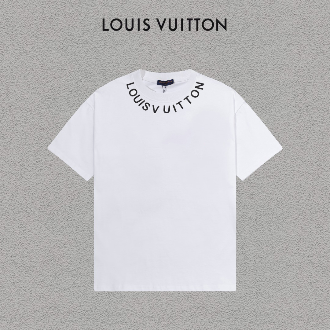 P75 LV/Louis Vuitton Camiseta de manga corta unisex con logo de silicona 3D, etiqueta colgante, etiqueta de cuello, eti…