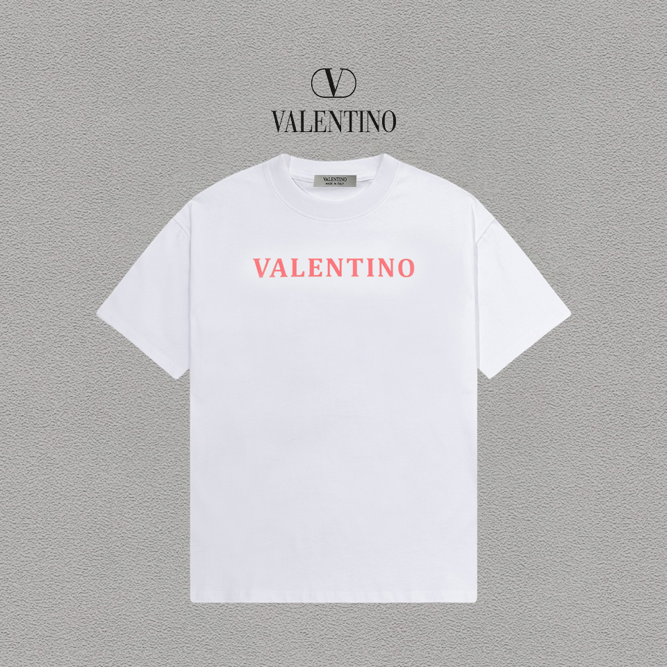 @85 Valentino/Valentino Camiseta de manga corta de algodón puro con logotipo tridimensional, cuello redondo, para hombr…