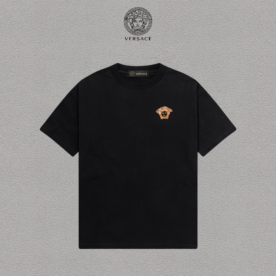 @85 Versace/范思哲 insignia Medusa logo versátil de moda algodón puro manga corta camiseta para hombre y mujer, etiqueta c…