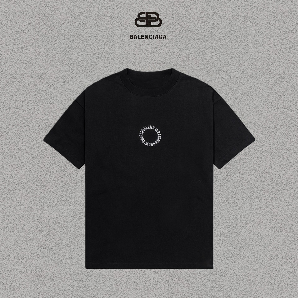 P75 Balenciaga/巴黎世家 Logo bordado camiseta de manga corta moderna y versátil para hombre y mujer. Etiqueta colgante, eti…