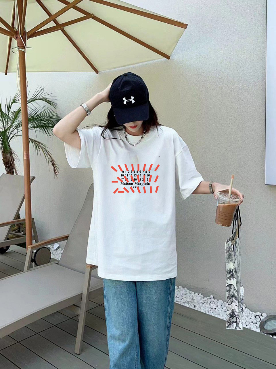 마르지엘라 로고 프린트 여성 면 크루넥 반팔 티셔츠 88743 이미지 9