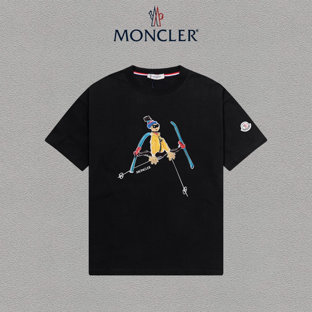 @80 Moncelr/Moncler Camiseta de cuello redondo con logo estampado, moderna y versátil, unisex, con etiqueta colgante, e…