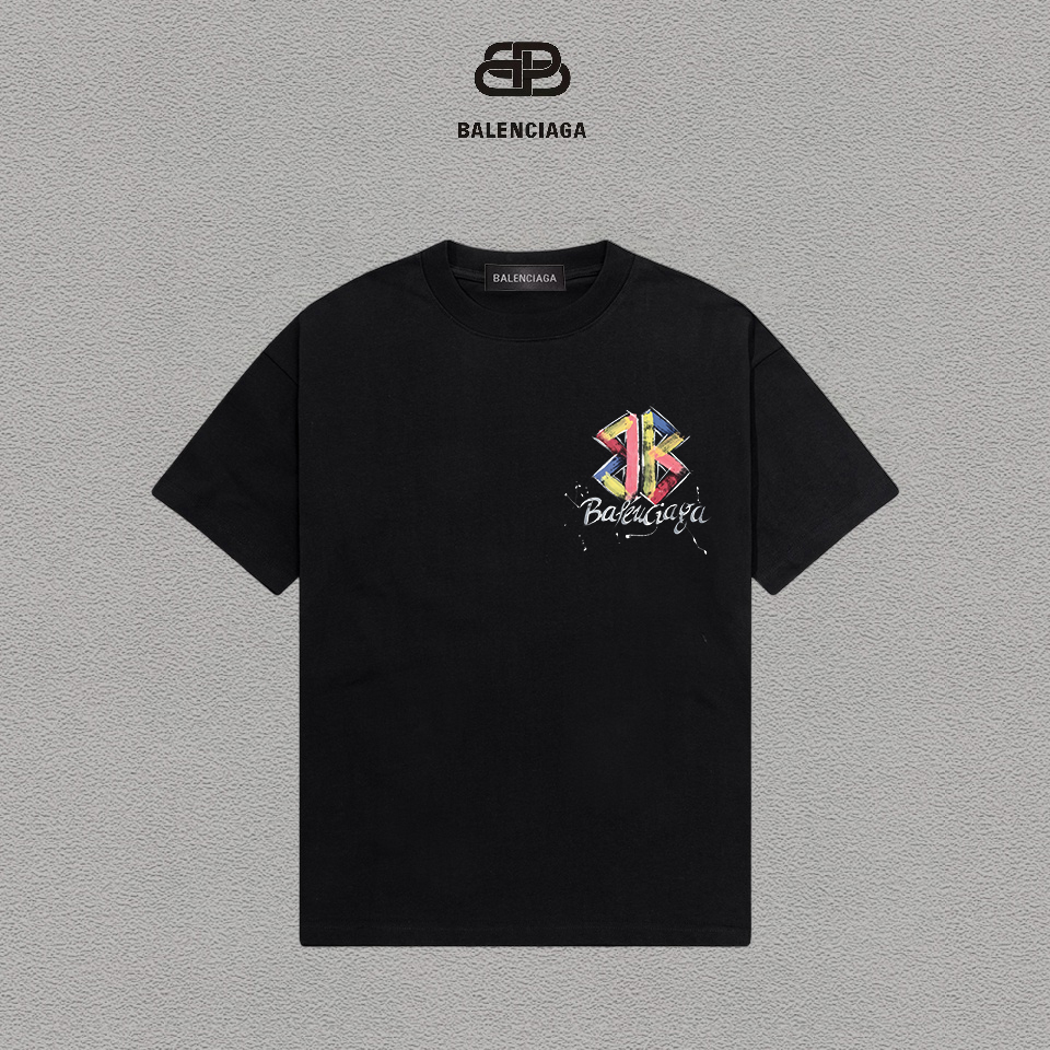 P70 Balenciaga/Balenciaga Printed Logo Camiseta versátil de manga corta de moda para hombres y mujeres, etiqueta colgan…