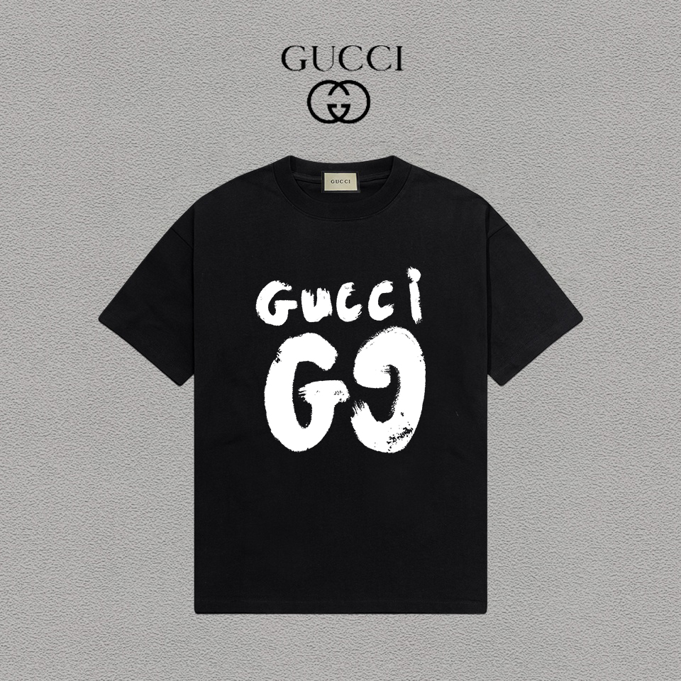 @80 Gucci/Gucci estampado logo camiseta de manga corta casual de algodón puro para hombre y mujer, etiqueta colgante, e…