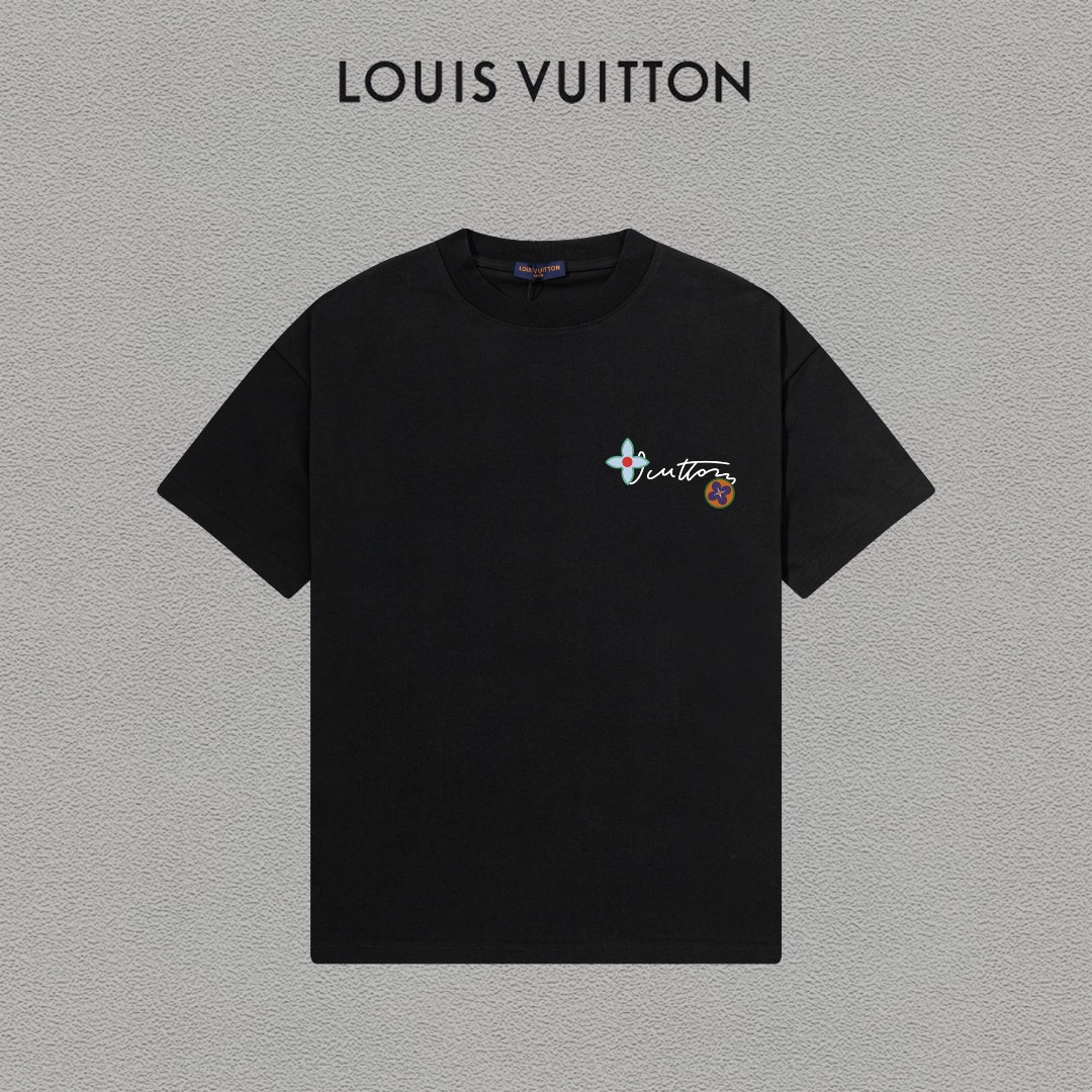 P70 LV/Louis Vuitton Camiseta de manga corta con logo estampado, básica y moderna, unisex, con etiqueta colgante, etiqu…