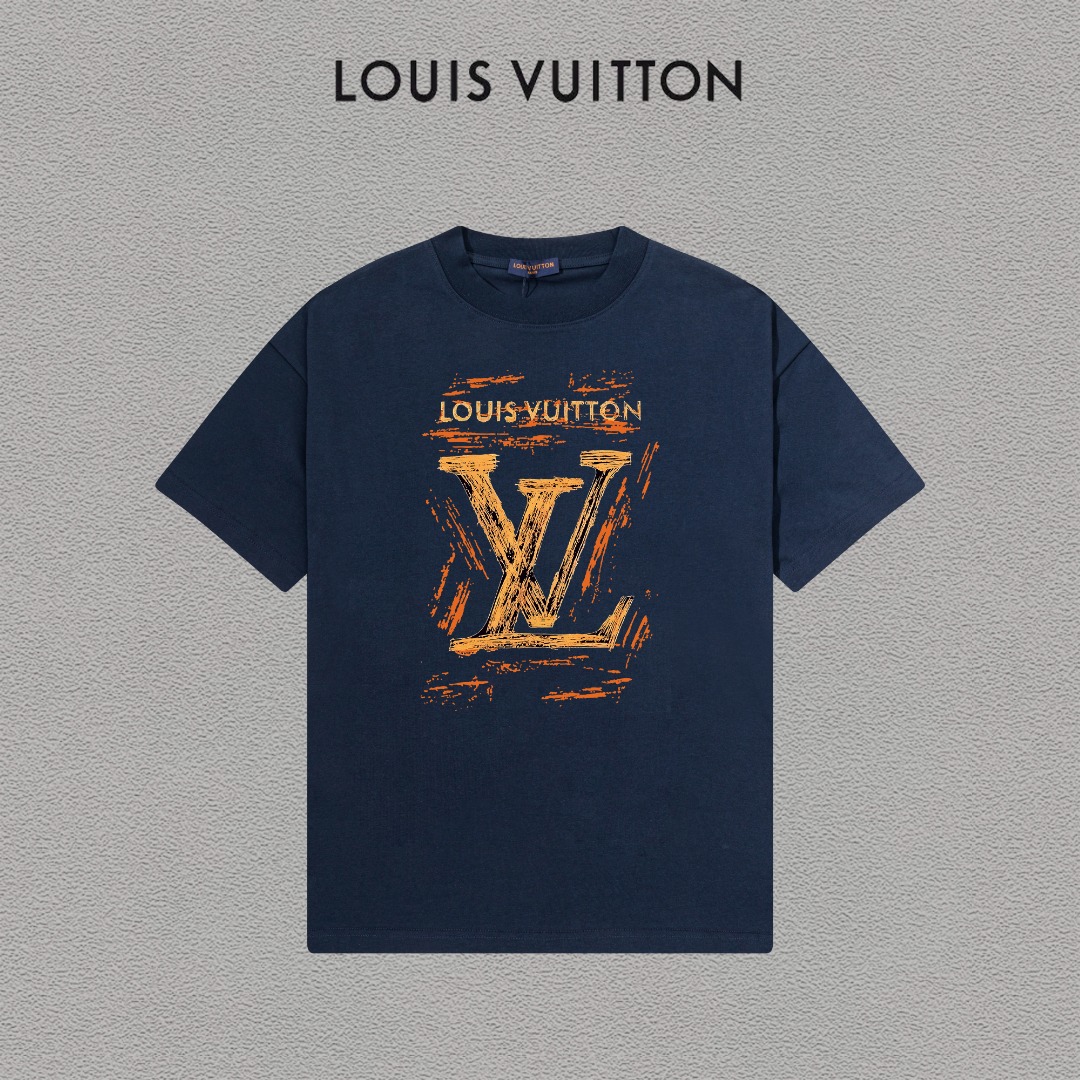 P70 LV/Louis Vuitton Camiseta de manga corta con logo estampado, básica y moderna, unisex, con etiqueta colgante, etiqu…
