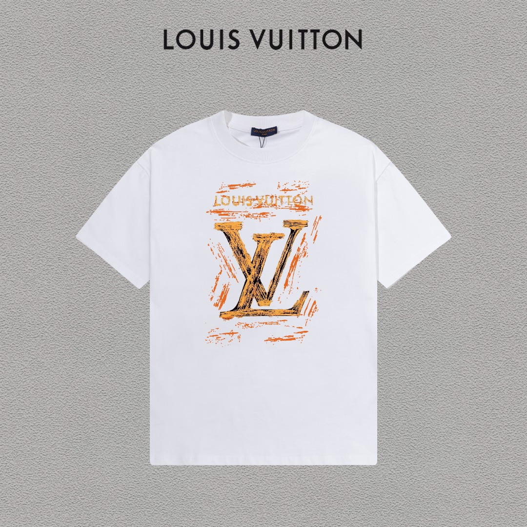 P70 LV/Louis Vuitton Camiseta de manga corta con logo estampado, básica y moderna, unisex, con etiqueta colgante, etiqu…