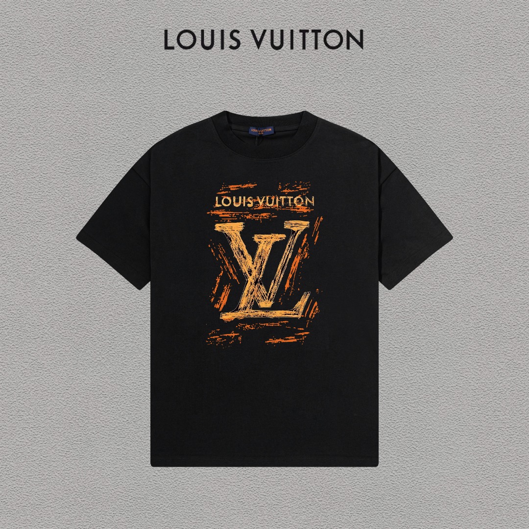 P70 LV/Louis Vuitton Camiseta de manga corta con logo estampado, básica y moderna, unisex, con etiqueta colgante, etiqu…