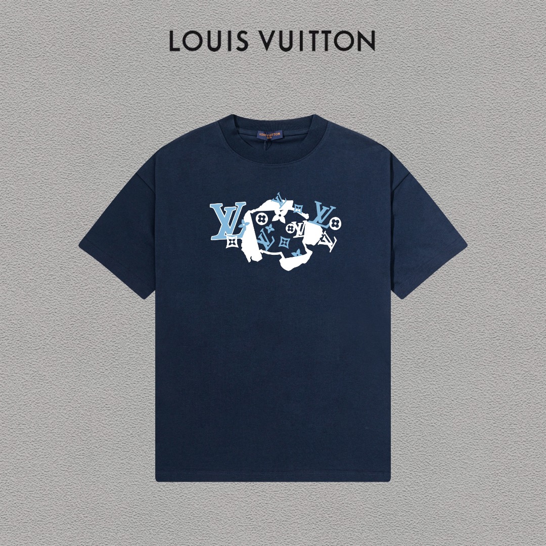P70 LV/Louis Vuitton Camiseta de manga corta con logo estampado, básica y moderna, unisex, con etiqueta colgante, etiqu…