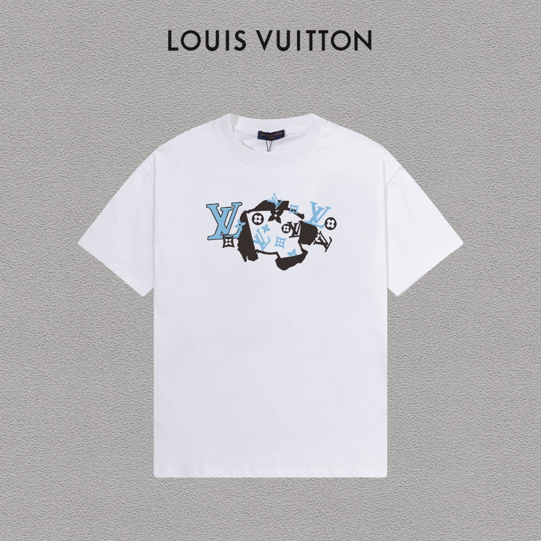 P70 LV/Louis Vuitton Camiseta de manga corta con logo estampado, básica y moderna, unisex, con etiqueta colgante, etiqu…