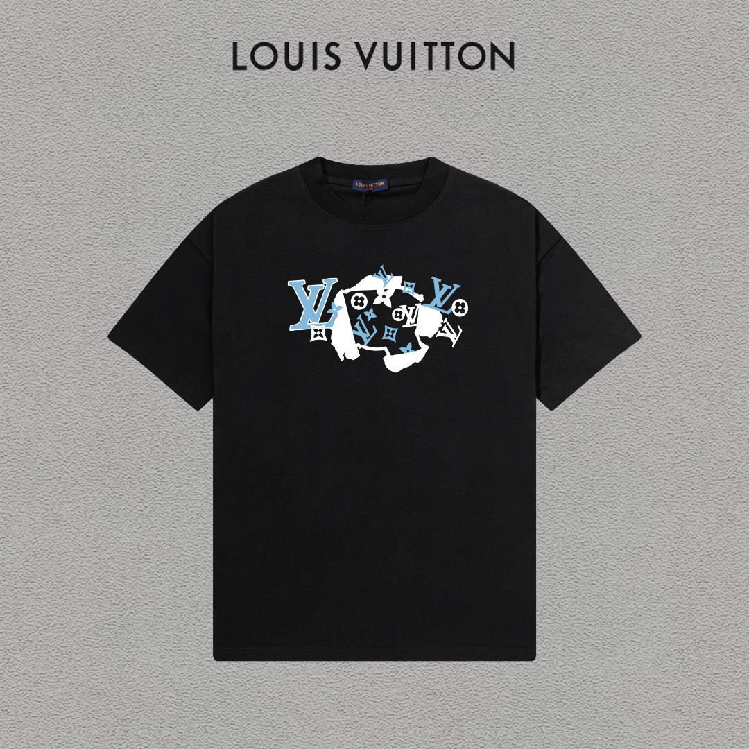 P70 LV/Louis Vuitton Camiseta de manga corta con logo estampado, básica y moderna, unisex, con etiqueta colgante, etiqu…