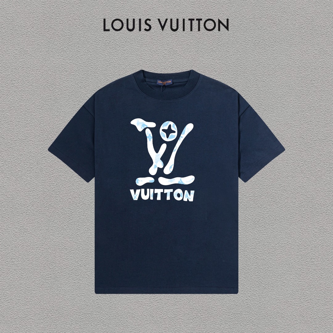 P70 LV/Louis Vuitton Camiseta de manga corta con logo estampado, básica y moderna, unisex, con etiqueta colgante, etiqu…