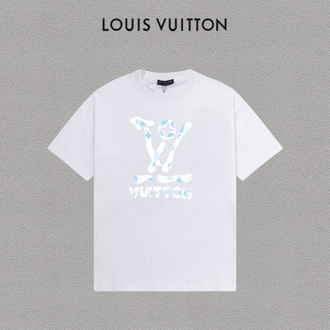 P70 LV/Louis Vuitton Camiseta de manga corta con logo estampado, básica y moderna, unisex, con etiqueta colgante, etiqu…