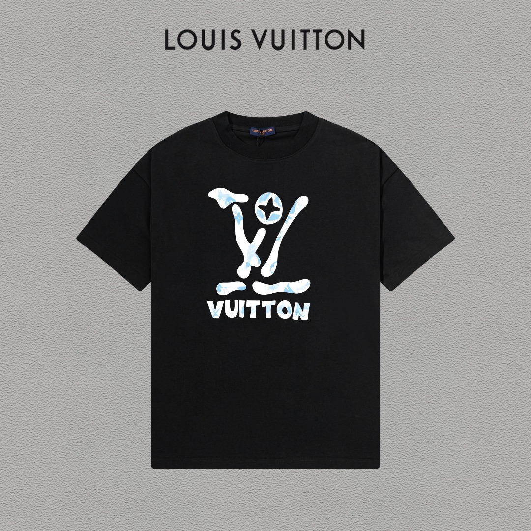 P70 LV/Louis Vuitton Camiseta de manga corta con logo estampado, básica y moderna, unisex, con etiqueta colgante, etiqu…