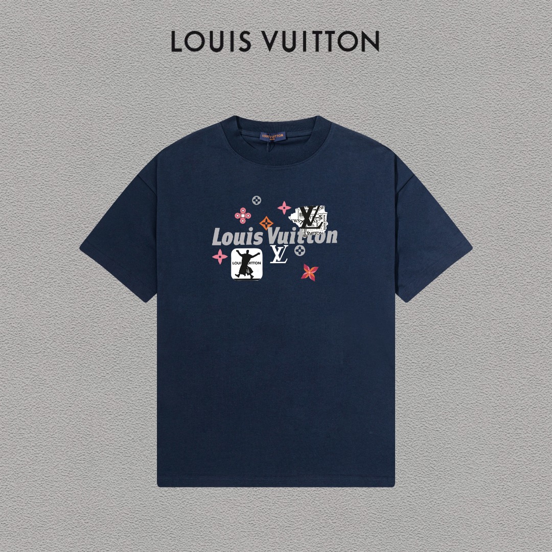 P70 LV/Louis Vuitton Camiseta de manga corta con logo estampado, básica y moderna, unisex, con etiqueta colgante, etiqu…