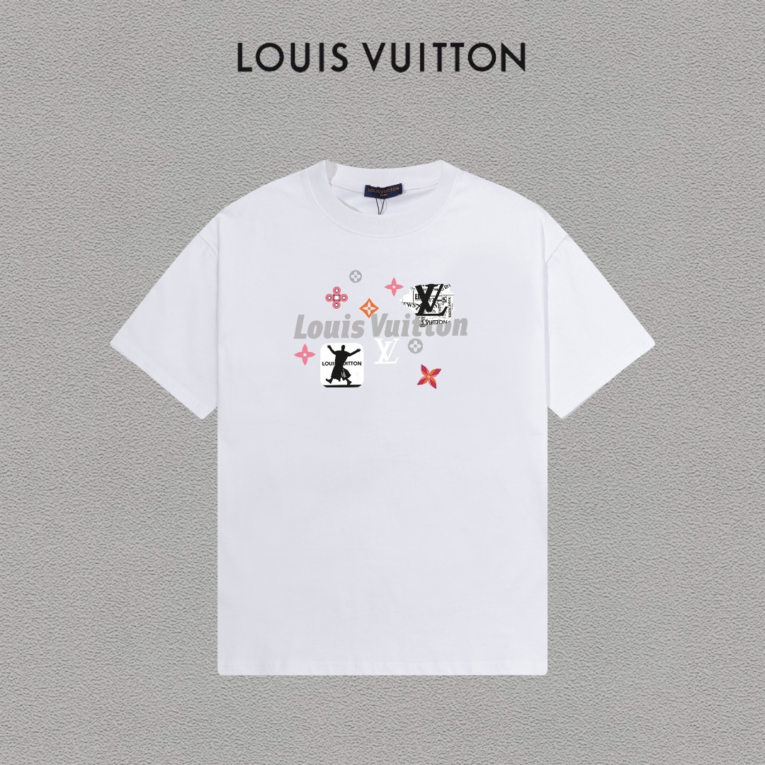 P70 LV/Louis Vuitton Camiseta de manga corta con logo estampado, básica y moderna, unisex, con etiqueta colgante, etiqu…