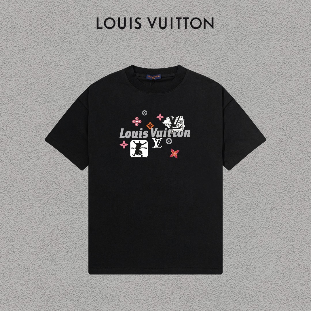 P70 LV/Louis Vuitton Camiseta de manga corta con logo estampado, básica y moderna, unisex, con etiqueta colgante, etiqu…
