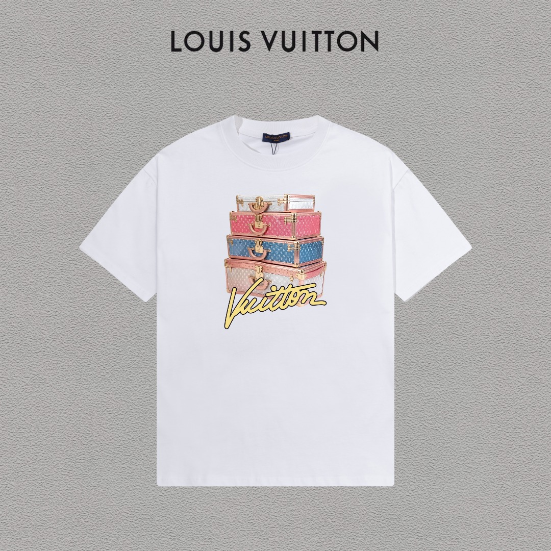 P70 LV/Louis Vuitton Camiseta de manga corta con logo estampado, básica y moderna, unisex, con etiqueta colgante, etiqu…