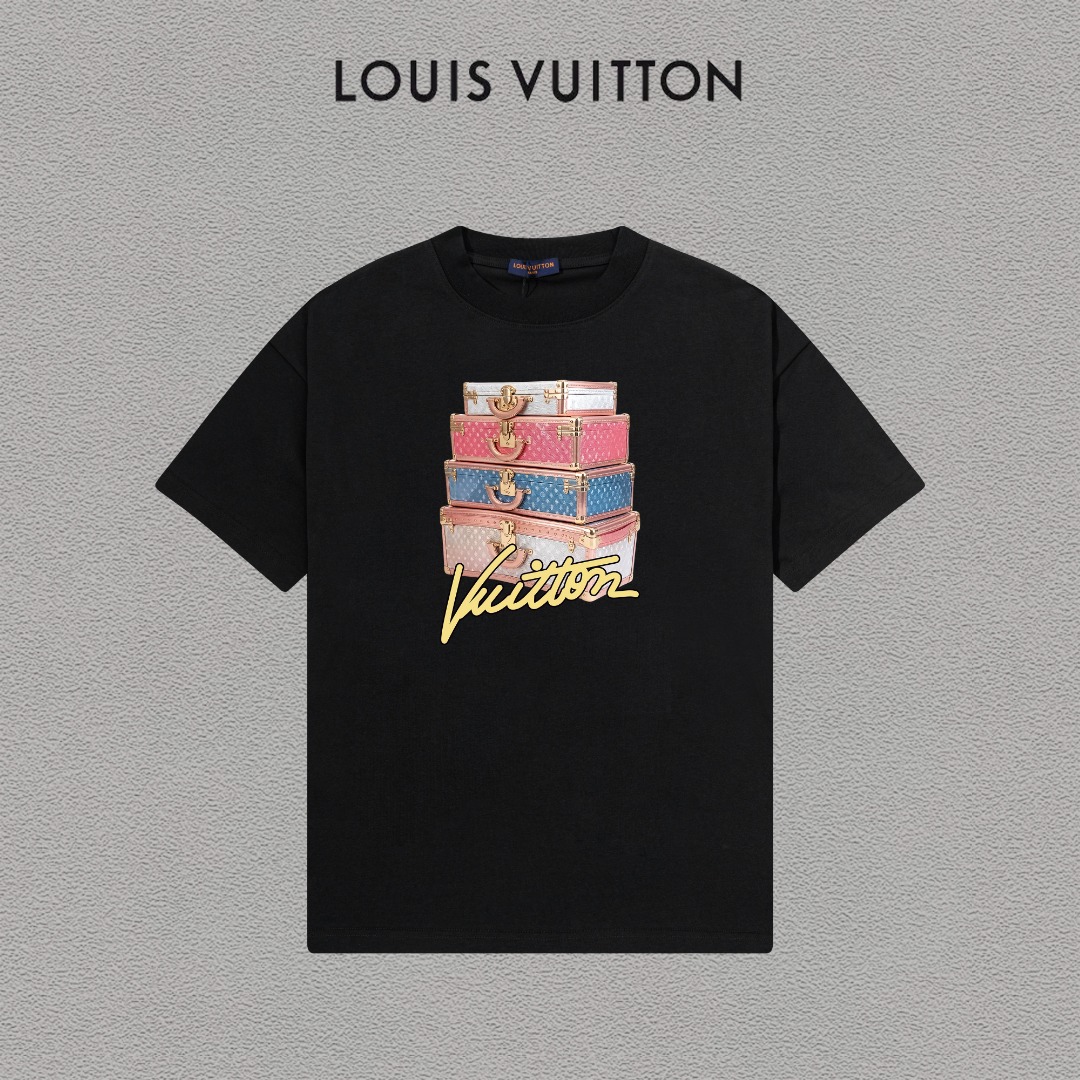 P70 LV/Louis Vuitton Camiseta de manga corta con logo estampado, básica y moderna, unisex, con etiqueta colgante, etiqu…