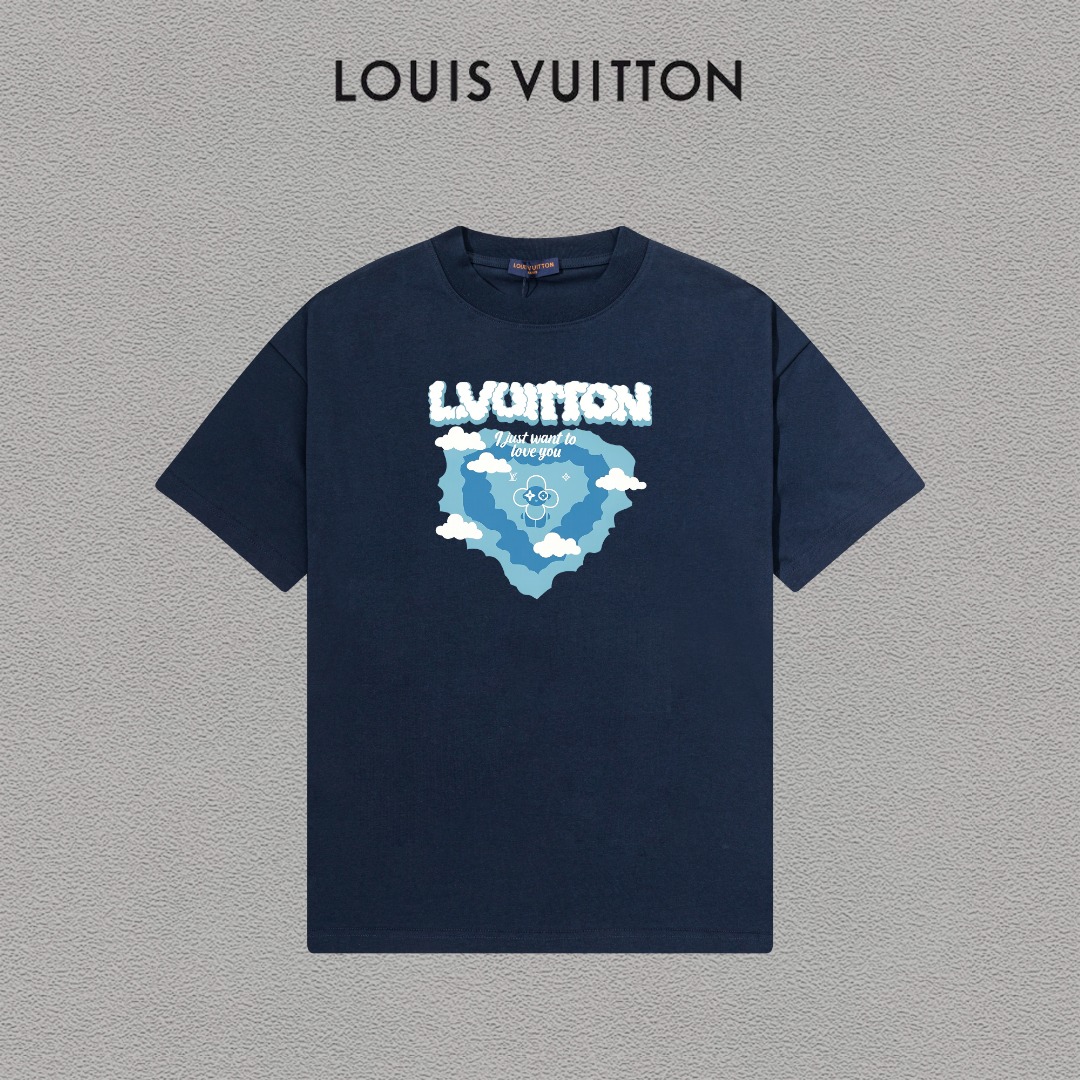 P70 LV/Louis Vuitton Camiseta de manga corta con logo estampado, básica y moderna, unisex, con etiqueta colgante, etiqu…