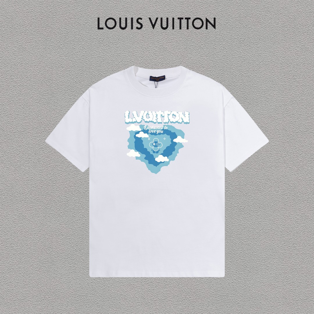 P70 LV/Louis Vuitton Camiseta de manga corta con logo estampado, básica y moderna, unisex, con etiqueta colgante, etiqu…