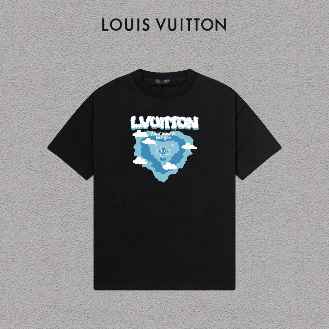 P70 LV/Louis Vuitton Camiseta de manga corta con logo estampado, básica y moderna, unisex, con etiqueta colgante, etiqu…