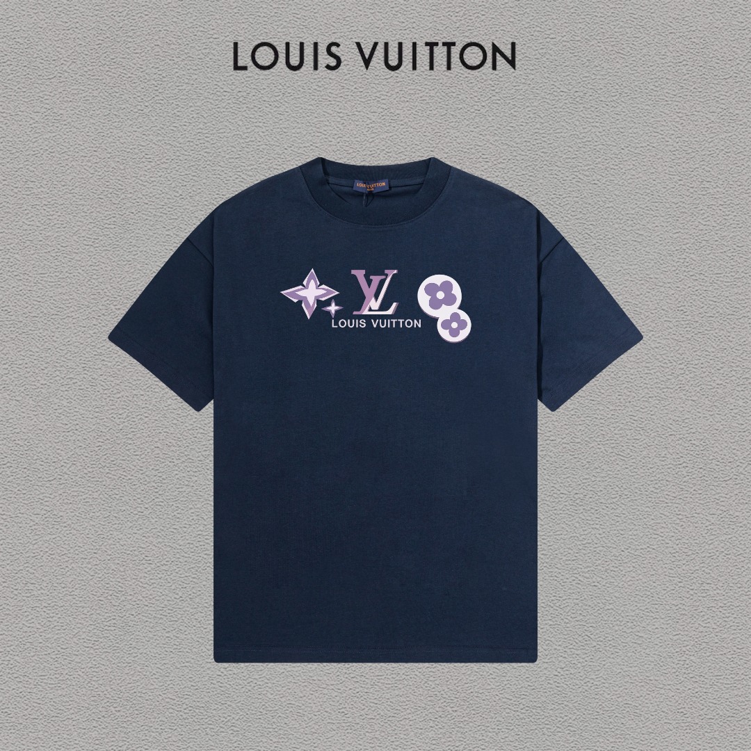 P70 LV/Louis Vuitton Camiseta de manga corta con logo estampado, básica y moderna, unisex, con etiqueta colgante, etiqu…