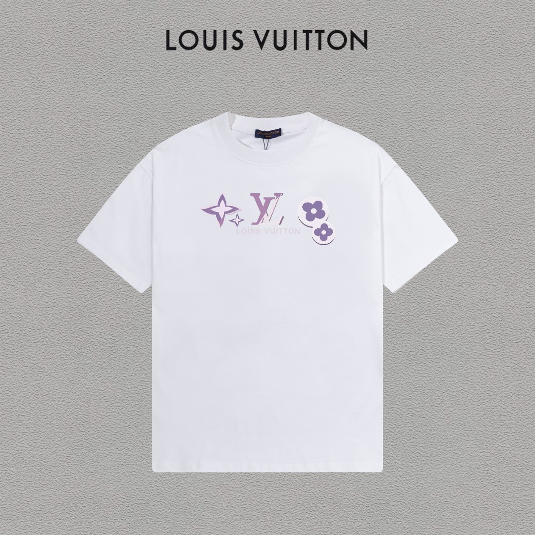 P70 LV/Louis Vuitton Camiseta de manga corta con logo estampado, básica y moderna, unisex, con etiqueta colgante, etiqu…