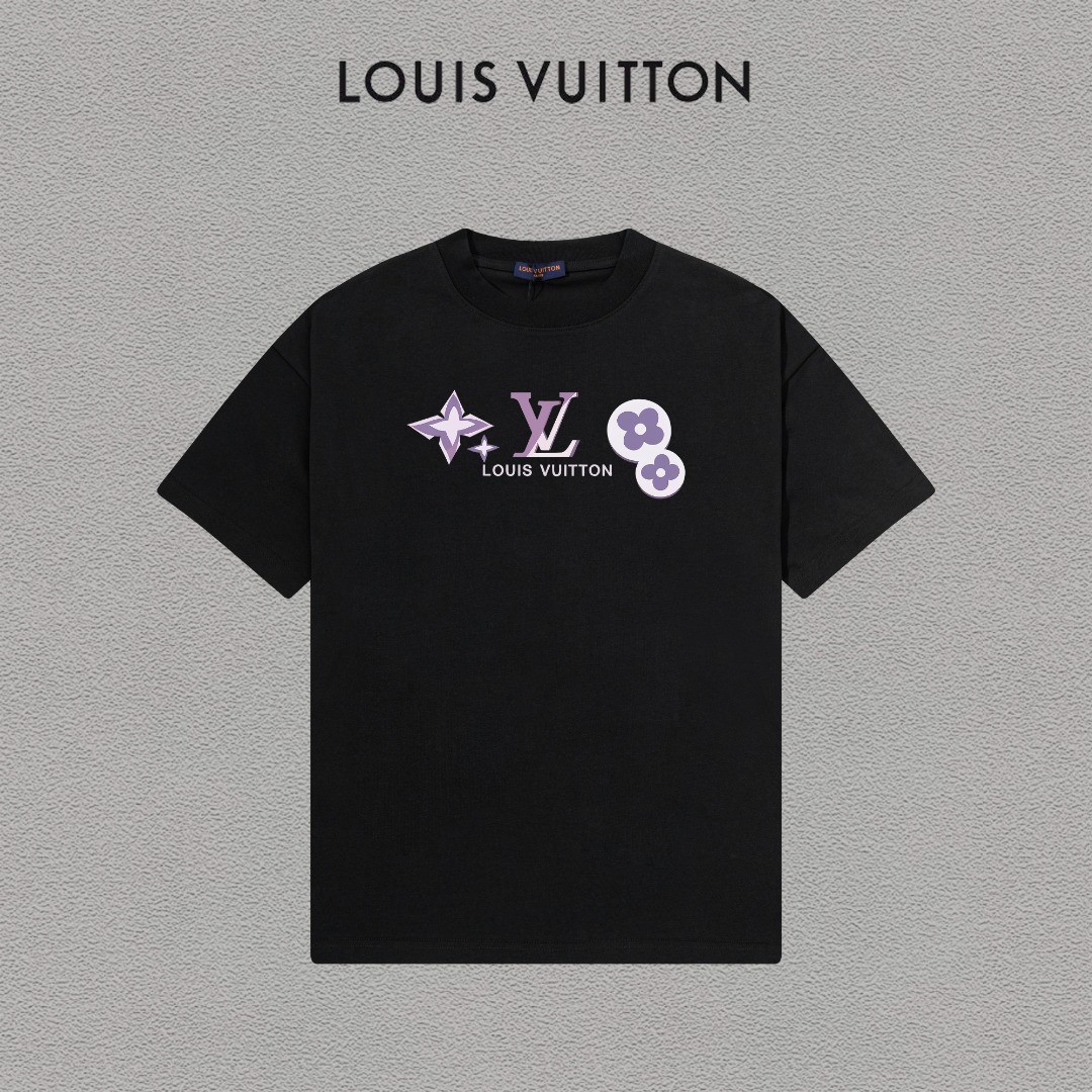 P70 LV/Louis Vuitton Camiseta de manga corta con logo estampado, básica y moderna, unisex, con etiqueta colgante, etiqu…