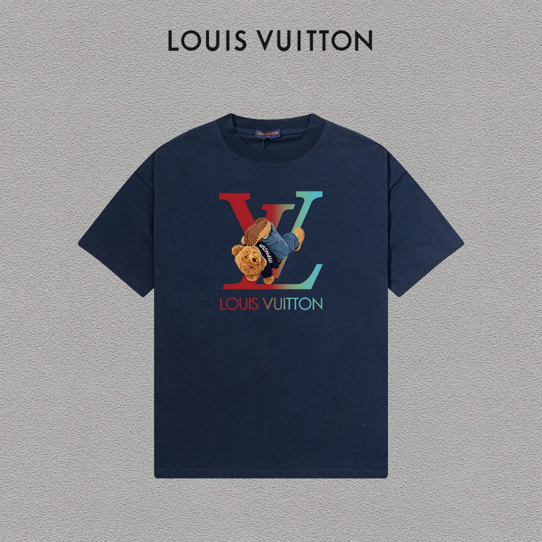 P70 LV/Louis Vuitton Camiseta de manga corta con logo estampado, básica y moderna, unisex, con etiqueta colgante, etiqu…
