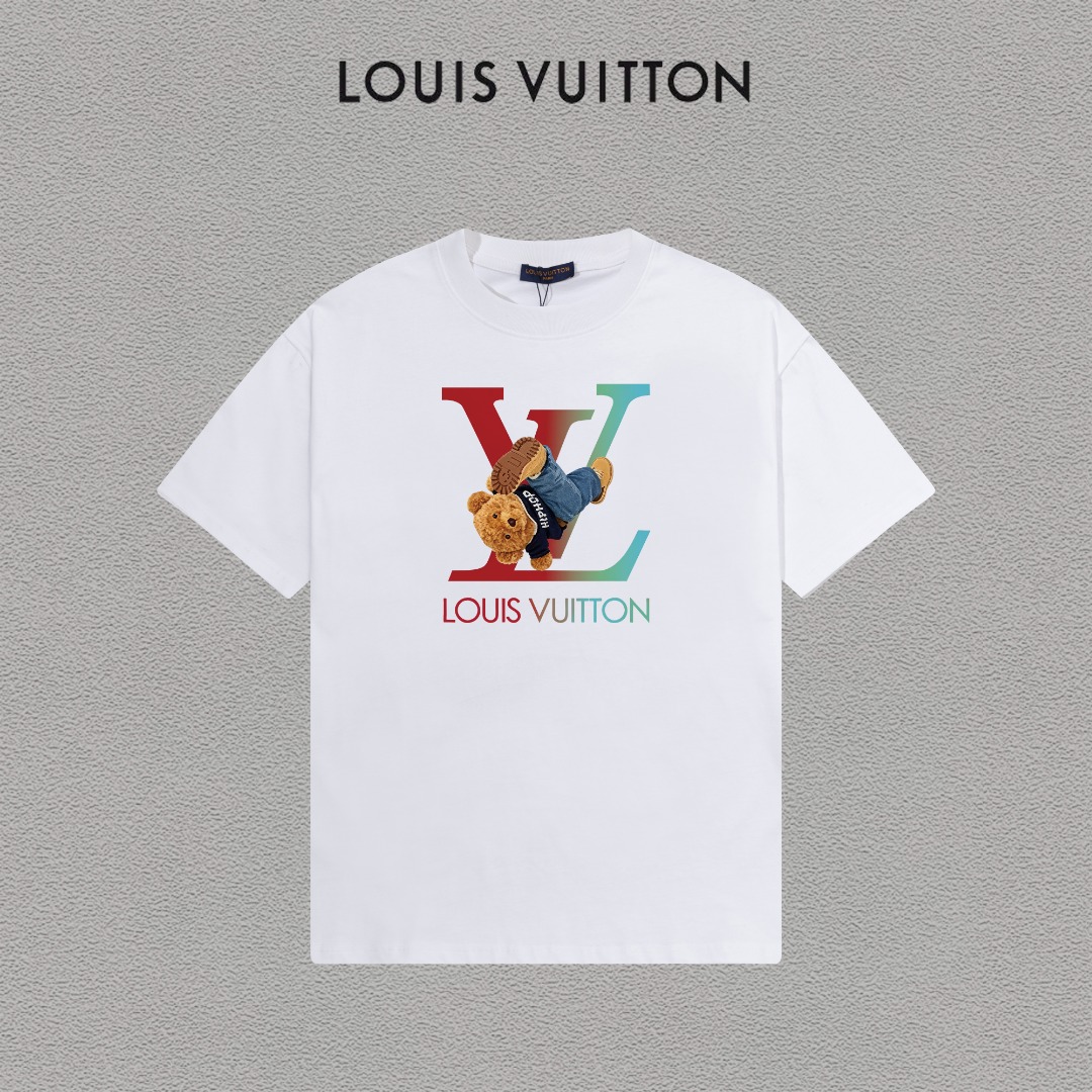 P70 LV/Louis Vuitton Camiseta de manga corta con logo estampado, básica y moderna, unisex, con etiqueta colgante, etiqu…